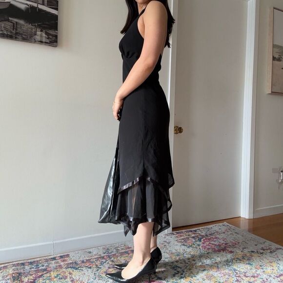 Frank Lyman Mesh Halter asymmetrical dress with flower trim - Picture 3 of 11